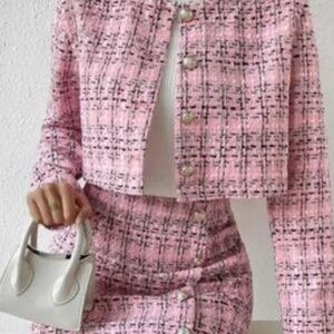Pink plaid skirt set